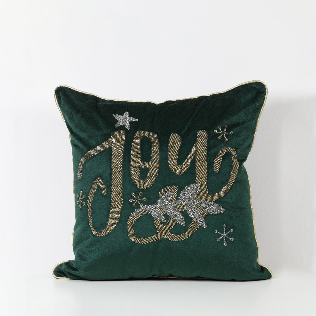 Velvet Hand Beaded Holiday Joy Pillow