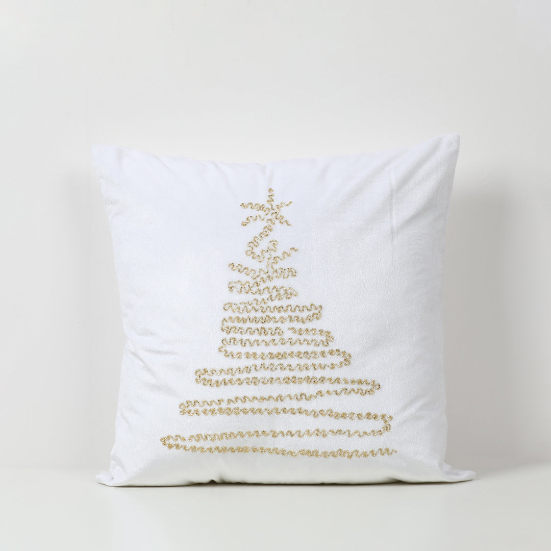Velvet Hand Beaded Oh Christmas Tree Pillow, white