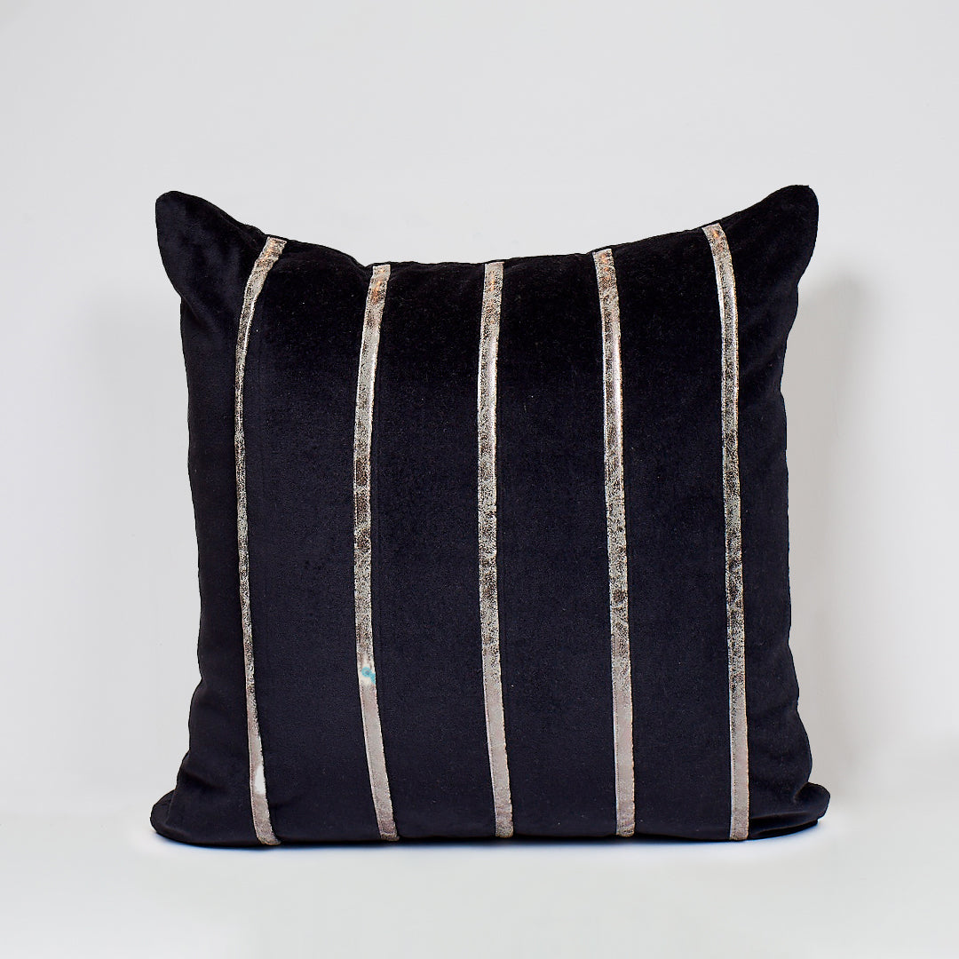 Jenny Striped | Black Velvet Throw Pillow With PU Stripes