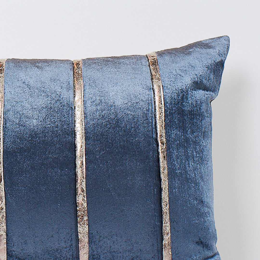 Jenny Striped | Midnight Blue Velvet Throw Pillow With PU Stripes