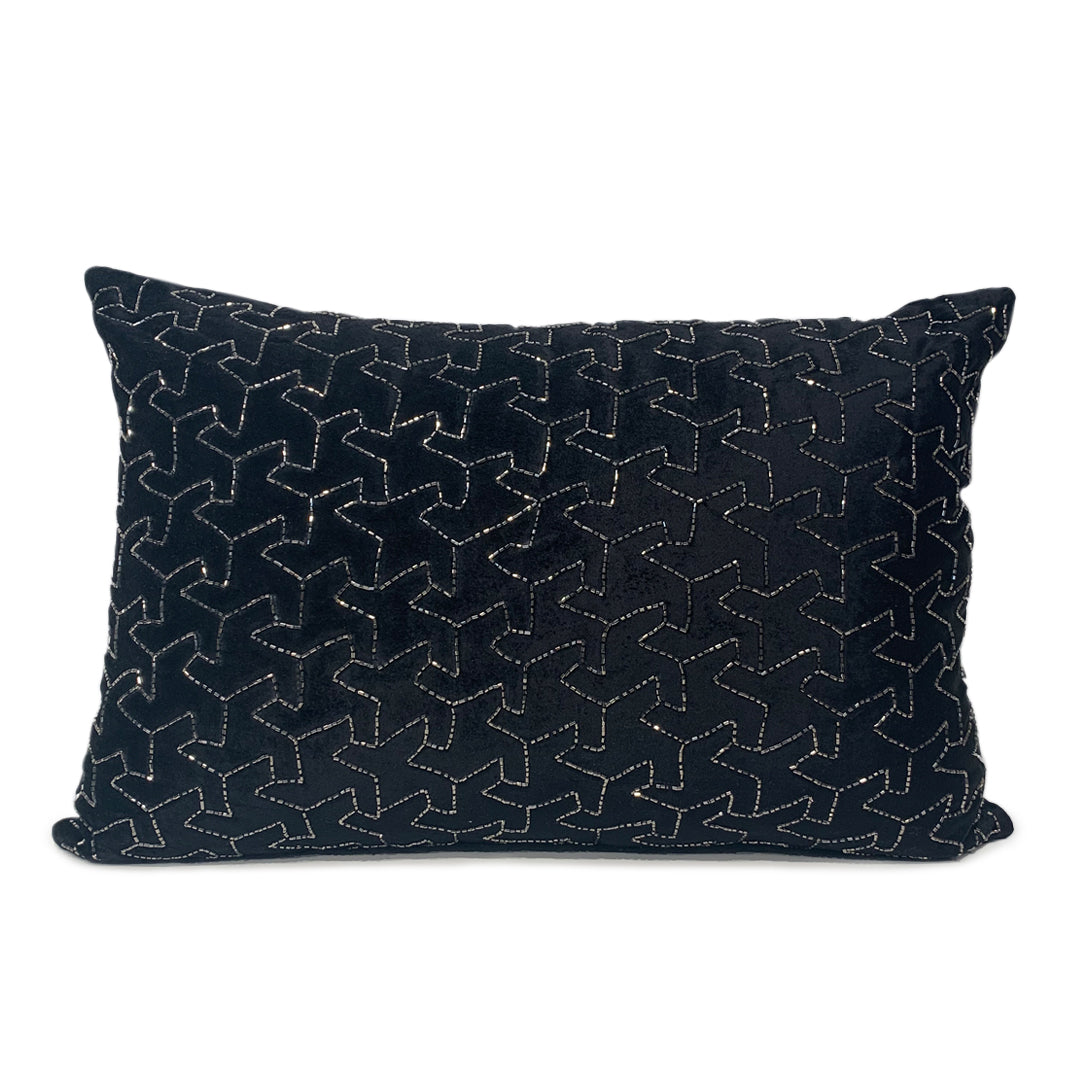 Geometric Heavily Embellished Design Velvet Throw Pillow